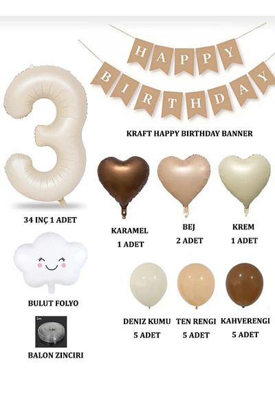 ALYA Σετ γενεθλίων PARTY Heart-Number-Cloud Foil με 3 μπαλόνια