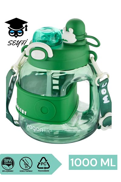 SEYFİKİRTASİYE 1000 ml Single Lid Dual Use Straw / Comfortable Drinking Neck Strap Children's Water Bottle Drinking Bowl