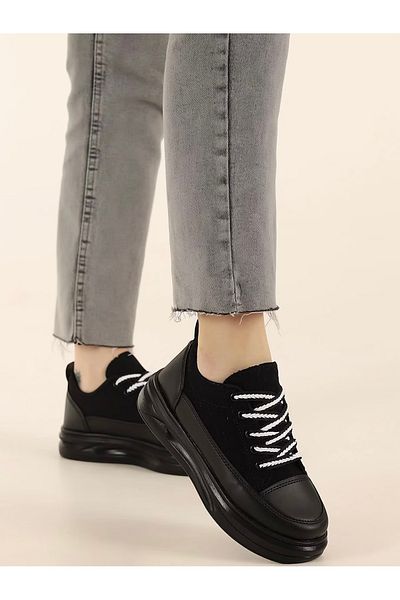 Hugan Pantofi sport casual pentru femei, negri, cu șireturi