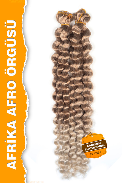TAM TARZ AFRİKA AFRO DALGASI FİBER SENTETİK SAÇ - KARAMEL/PLATİN SARISI