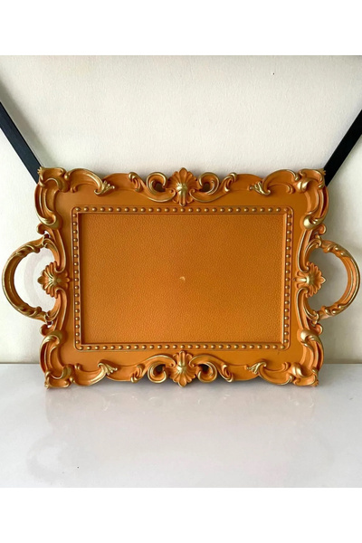 BALCI HEDİYELİK Mika Motifli Sunum Tepsisi Hardal Renk