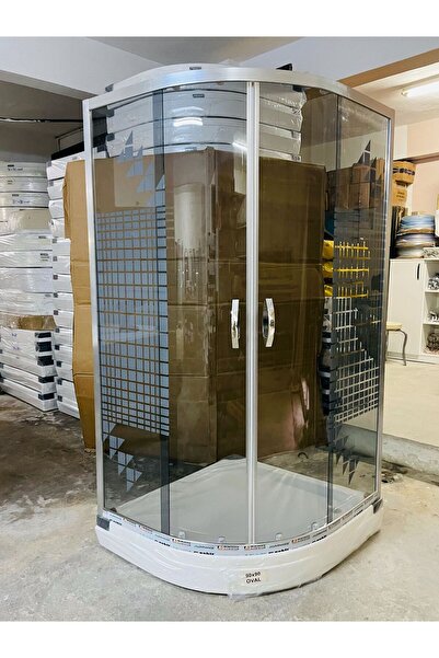 Esca 80x80 Oval Akrilik Duş Tekneli-FÜME Cam Duşakabin-Temperli Cam