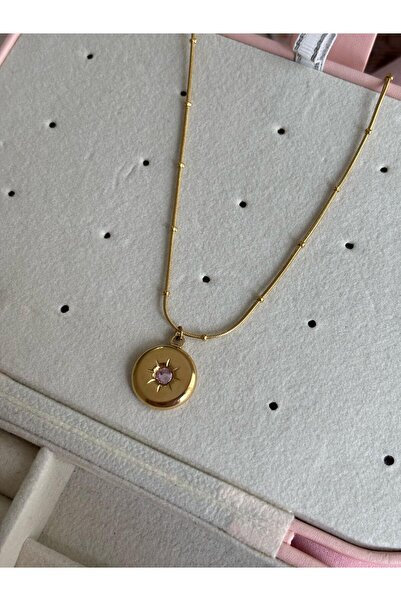 Akiha Aksesuar خمر لوحة الشمس الوردي الزركون حجر الصلب قلادة