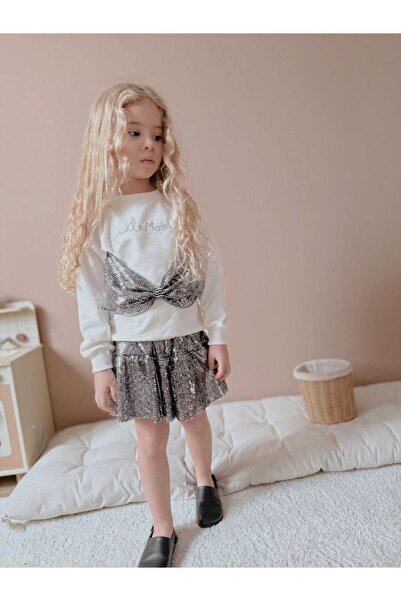 Happy Kids (3-10) Yaş Kız Çocuk Önü Pul Payetli Fiyonk Detaylı Sweatshirt ve ...