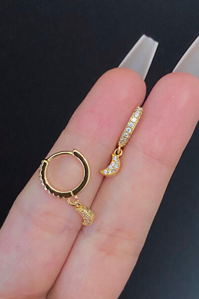 Blisse Piercing Kadın Ay Figürlü Zirkon Taşlı Tragus Helix Kıkırdak Sallantıl...