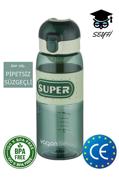 Vagonlife 600 ml Strawless Drainer Policarbon Bpa Free Flask Water Bottle with Holding Strap Vagonlife 2024