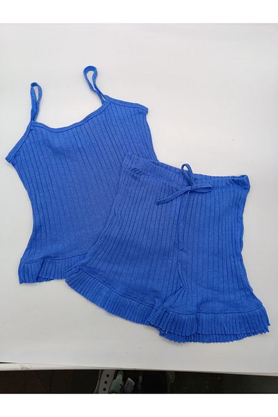 BEYAZTOPTAN Costum de damă mov cu volane cu pantaloni scurți