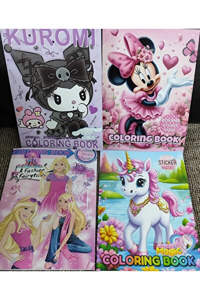 bundle island 4 Adet Stickerli Boyama Kitabı (Kuromi/minnie/unicorn/barbie fi...