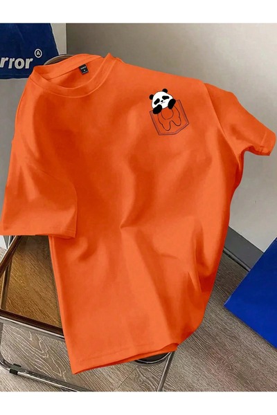 OVER HEAD UNISEX Slatka džepna panda Štampano Oversize kroj T-shirt