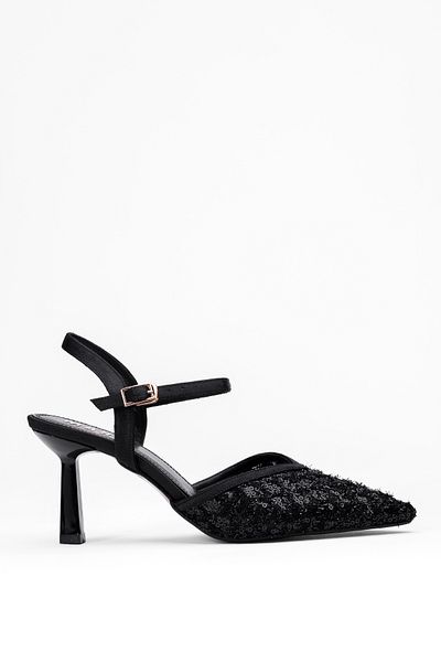 Tasarım Glitter Embroidered Shiny Sequin Detail Pointed Toe Thin Heels Stylish and Elegant Evening Dress Shoes