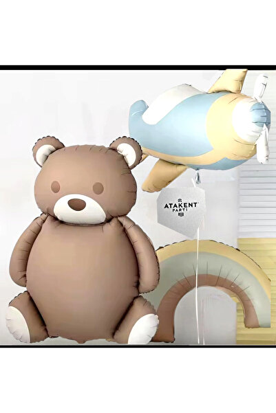 ATAKENT PARTİ Set de petrecere de aniversare retro; Avion, ursuleț și curcubeu