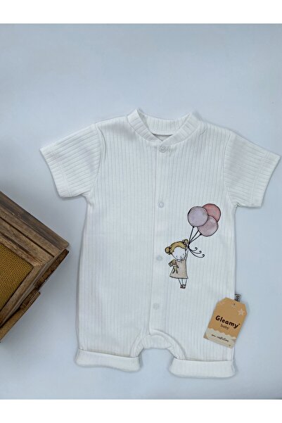 Gleamy Bebe Kids Balloon Girl Pattern Snap Fastener قصيرة الأكمام السراويل وزرة (Zıbın) Candy Kasar 100٪ قطن