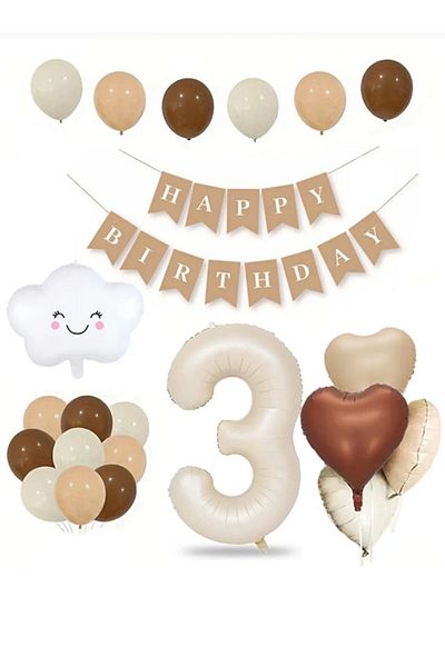 ALYA Σετ γενεθλίων PARTY Heart-Number-Cloud Foil με 3 μπαλόνια
