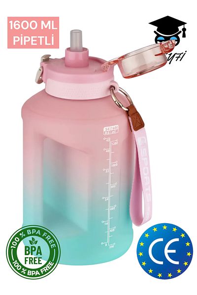 Vagonlife 1600 ml double color pipette carrying strap and handle motivational water bottle vagonlife 2307