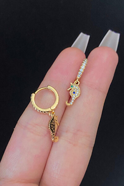 Blisse Piercing Kadın Deniz Atı Figür Zirkon Taşlı Tragus Helix Kıkırdak Sall...