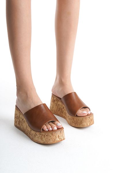 bolemo Tan Women's Wedge Heel Slippers