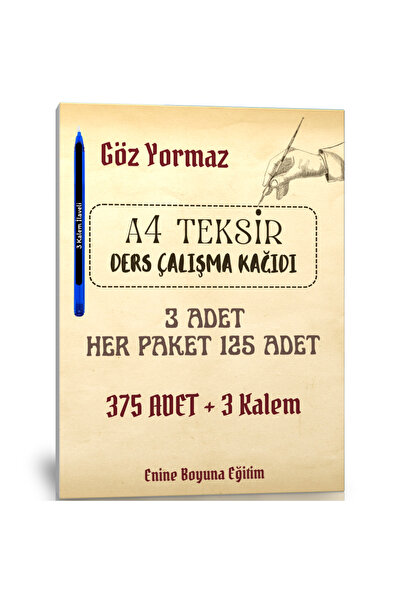 Enine Boyuna Eğitim ورق نسخ مقاس A4 للدراسة (3 عبوات + 3 أقلام رصاص)