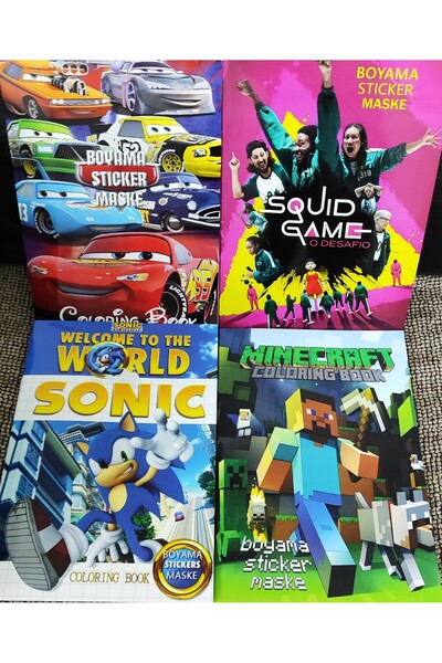 bundle island 4 Adet Stickerli Boyama Kitabı (minecraft/arabalar/squid game/sonic figürlü)