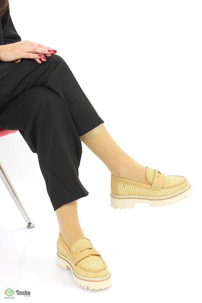 Mammamia Women's Genuine Leather Orthopedic Straw Loafer Shoes M26Ya3660