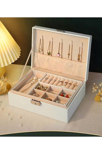 İsdeksan 2 Tiers Leather Jewelry Box, Jewelry Box, Organizer, Jewelry Organizer