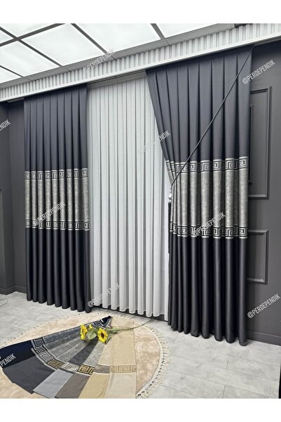 Emes Fon Perde, Elegans Seri,Göbek Orta Desen,Versace ,Blackout,Taç,Karartma,...