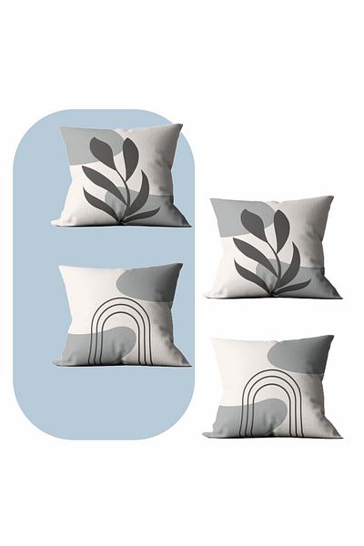 MODA 4-Piece Leaf Patterned Modern Throw Pillow Cover - Pillow Case Digital Printing 43X43 cm