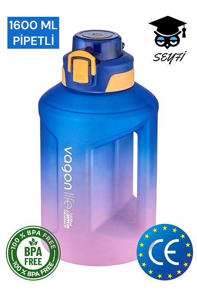 SEYFİKİRTASİYE 1600 Mldouble Color Motivational Water Bottle with Straw Vagonlife 2307