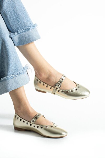 PARİS Γυναικείες χρυσές μπαλαρίνες με λαμπερή θηλιά