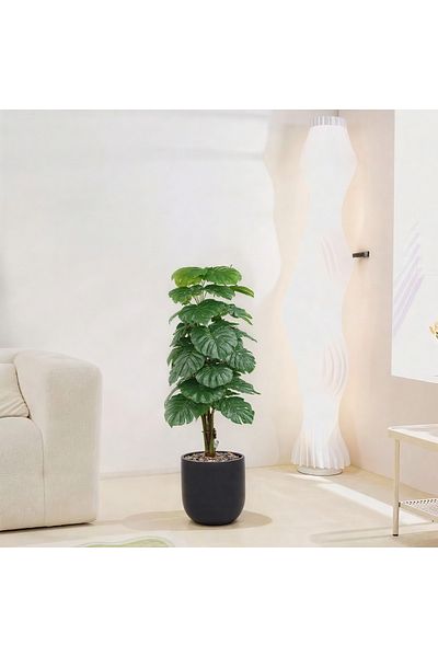 Ebticar Artificial Heart Leaf (Alocasia) Tree in a Cylindrical Fiber Pot-Spray Black