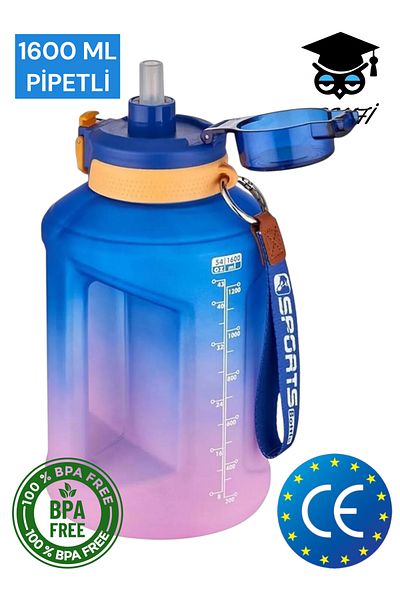 SEYFİKİRTASİYE 1600 Mldouble Color Motivational Water Bottle with Straw Vagonlife 2307