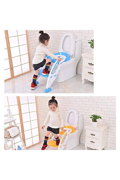 IQTENA مقعد تدريب على استخدام المرحاض قابل للتعديل مع سلم ومقابض - أزرق سماوي