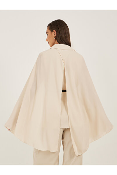 Styli Plain Belted Cape Sleeves Blouse