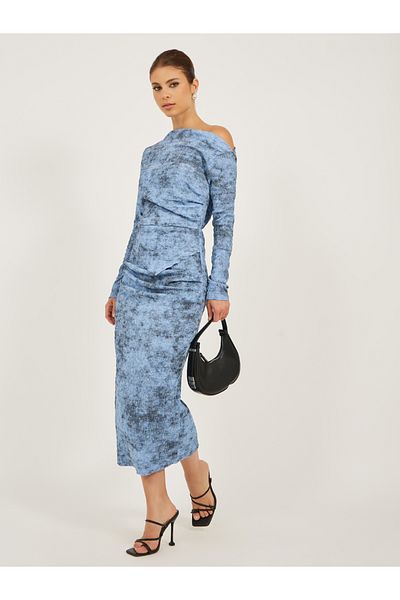 Styli Printed One Shoulder Bodycon Midi Dress