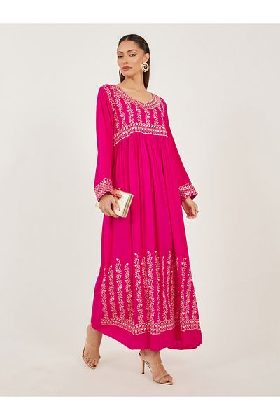 Maxim Creation By Styli Block Printed V Neck Jalabiya