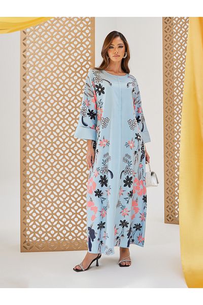 Styli Floral Printed A-Line Jalabiya with Embellishment