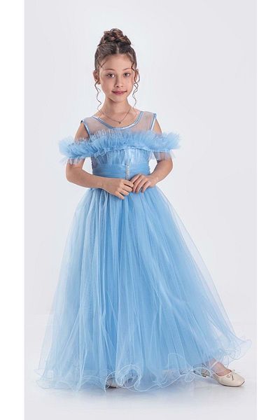 Mnk Baby&Kids Rochie de seara din sifon pentru fete ALBASTRU Fusta lunga - M00723