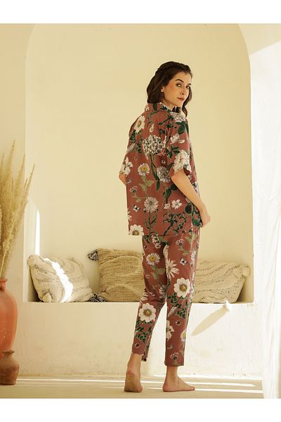 Sanskrutihomes By Styli Floral Printed Cotton Shirt and Pyjama Set