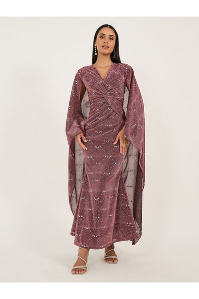 Styli Embellished Front Cape Maxi Dress