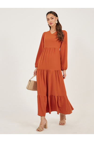 Styli فستان ماكسي سادة بأكمام مطوية