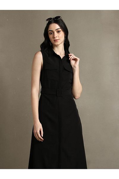 Dennis Lingo By Styli Sleeveless Belted Shirt Midi Dress