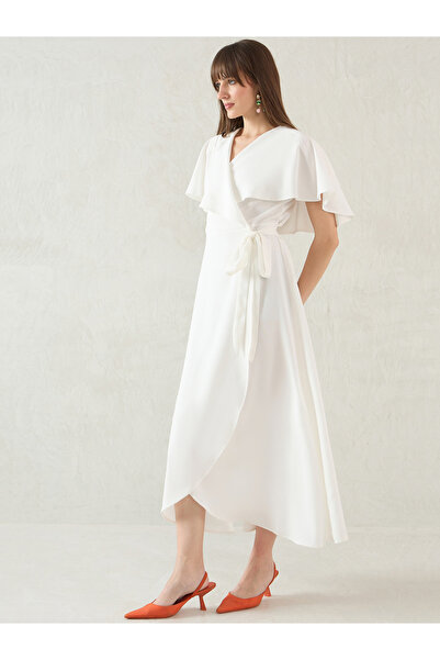 Femmella By Styli Solid Ruffled Cape Sleeves Wrap Maxi Dress