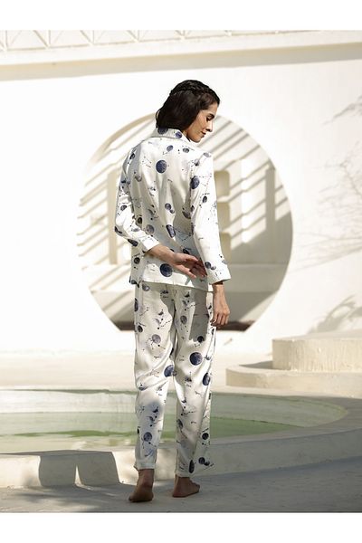 Sanskrutihomes By Styli All-Over Print Satin Shirt and Pyjama Set