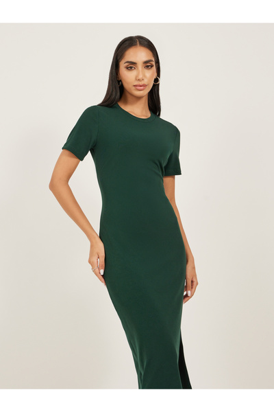 Styli Plain Short Sleeves Sheath Midi Dress