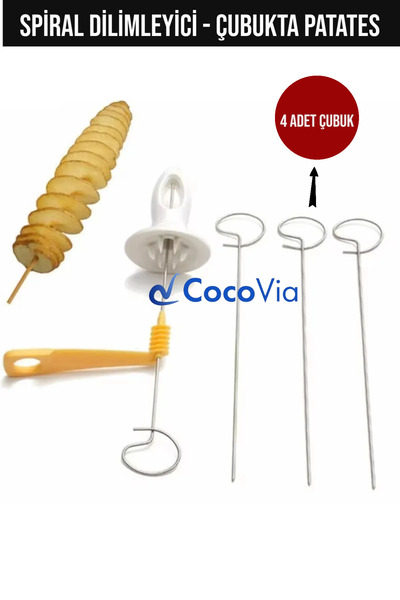 CocoVia Pratik Patates Dilimleyici - Spiral Patates Dilimleyici - Patates Doğrama Aparatı - Çubukta Patates