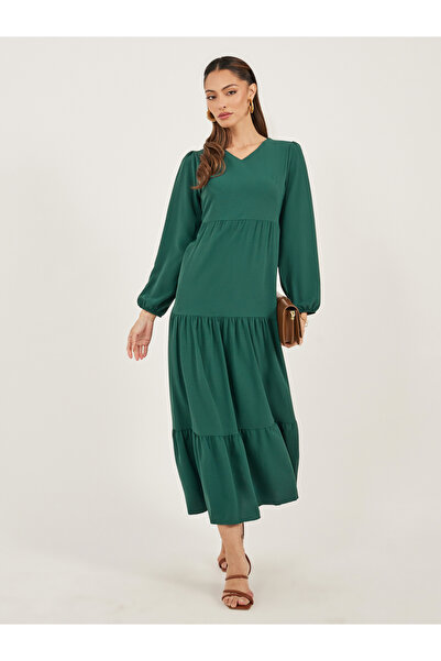 Styli فستان ماكسي سادة بأكمام مطوية