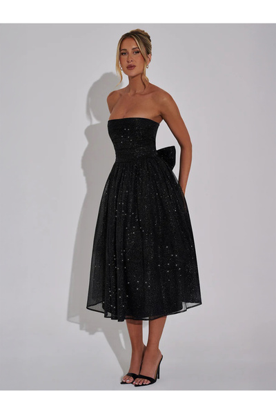 Take Two By Styli Off Shoulder Mesh A-Line Midi Dress