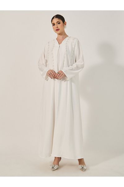 Styli Embellished Flared Abaya with Inner Dress and Hijab