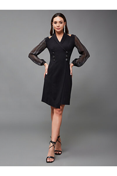Styli Solid Cut Out Detail Blazer Knee-Length Dress