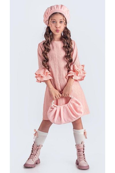 Mnk Baby&Kids Set beretă franceză Clarice pentru fete - geantă, șosete și rochie M00704 SOMON