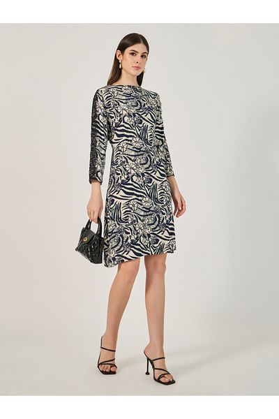 Styli All-Over Print Lace Inserted Sheath Knee-Length Dress
